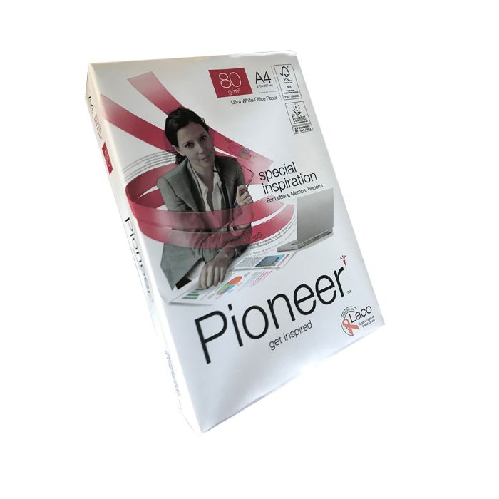 Papier A4 Laser Pioneer 80 g  Ultra Blanc, 5 Ramettes par Carton