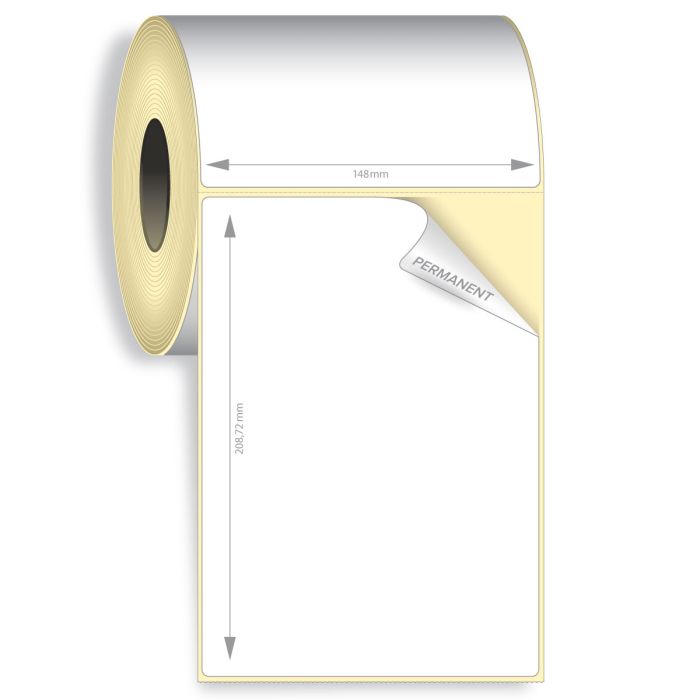 148mmx210mm, Etiquette Papier Velin avec Adh&eacute;sif Permanent, 3 Rouleaux par Carton